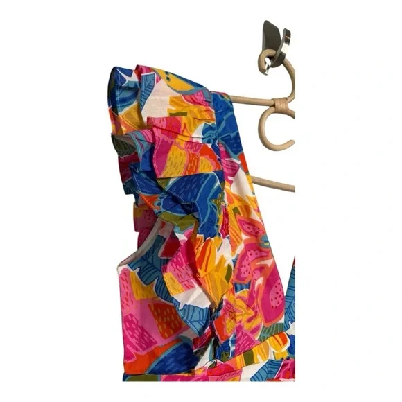 Vibrant Floral Flutter-Sleeve Romper - Orange Multi - Picture 5 of 16